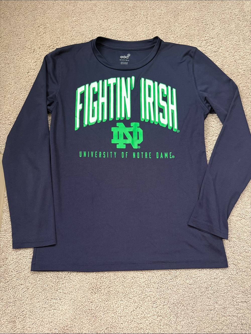 Boys Medium 10/12 University of Notre Dame 'Fightin' Irish' Navy Long Sleeve Tee